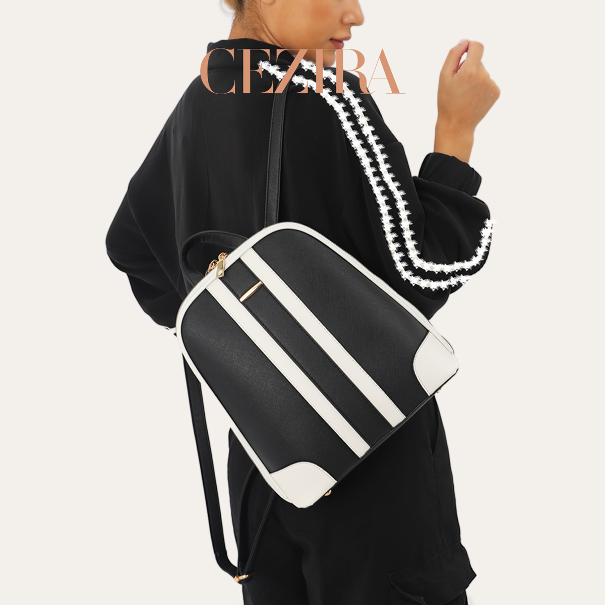 CR 패션 스트라이프 패치워크 백팩 세트 여성용 PU  - Fashion Backpack Women 리뷰 및 가격