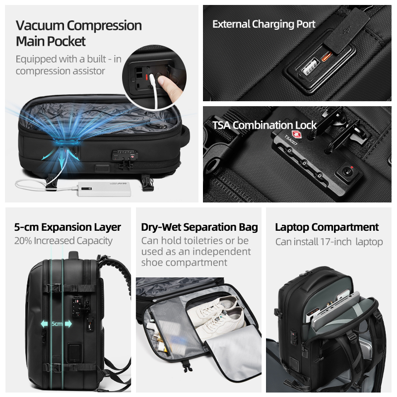 남성용 여행 백팩 원클릭 스타트 펌프 진공 압축 17인 - Travel Backpack Anti Theft 리뷰 및 가격